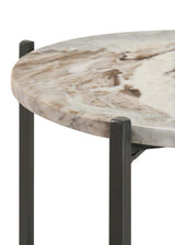 Noemie Round Marble Top Accent Side Table White and Gunmetal | Multi | White Marble | 931204
