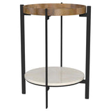 Adhvik Round End Side Table Marble Shelf Natural and Black | Full | Multi | Natural | 931218