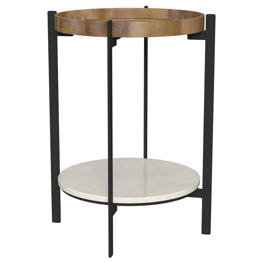 Adhvik Round End Side Table Marble Shelf Natural and Black