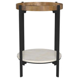 Adhvik Round End Side Table Marble Shelf Natural and Black | Full | Multi | Natural | 931218