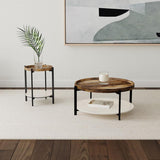 Adhvik Round End Side Table Marble Shelf Natural and Black | Full | Multi | Natural | 931218
