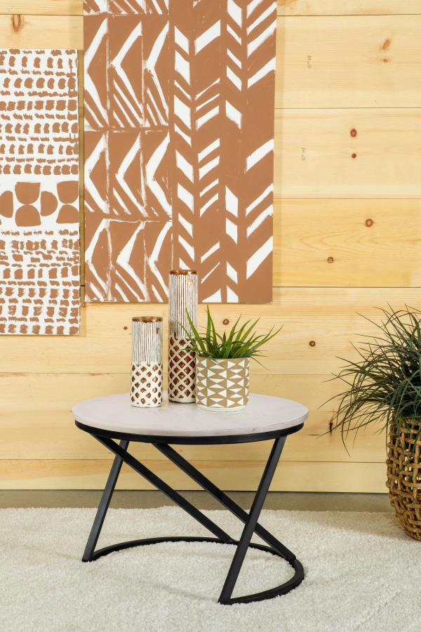 Miguel Round Marble Top Coffee Table White and Black | King | White | White Marble | 931227