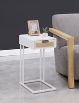 Amherst 1-drawer Radio Weave Cane Metal Side Table White | White | 931632
