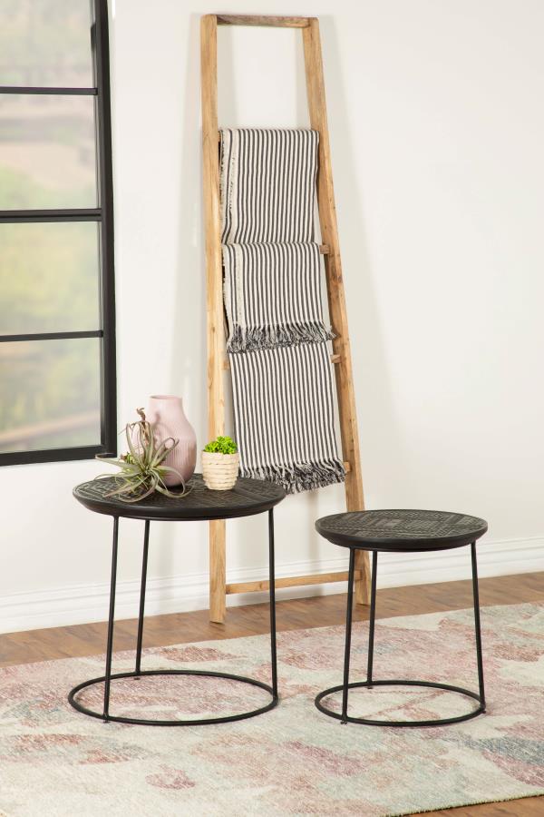 Loannis 2-piece Round Mango Wood Nesting Table Matte Black | King | Black | Matte Black | 935842