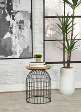 Bernardo Round Wire Frame Side Table Natural and Gunmetal | Grey | Gunmetal | 935860