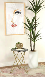 Xenia Round Bone Inlay Accent Side Table White and Gold | King | Gold | 935878