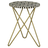 Xenia Round Bone Inlay Accent Side Table White and Gold | King | Gold | 935878