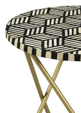 Xenia Round Bone Inlay Accent Side Table White and Gold | King | Gold | 935878