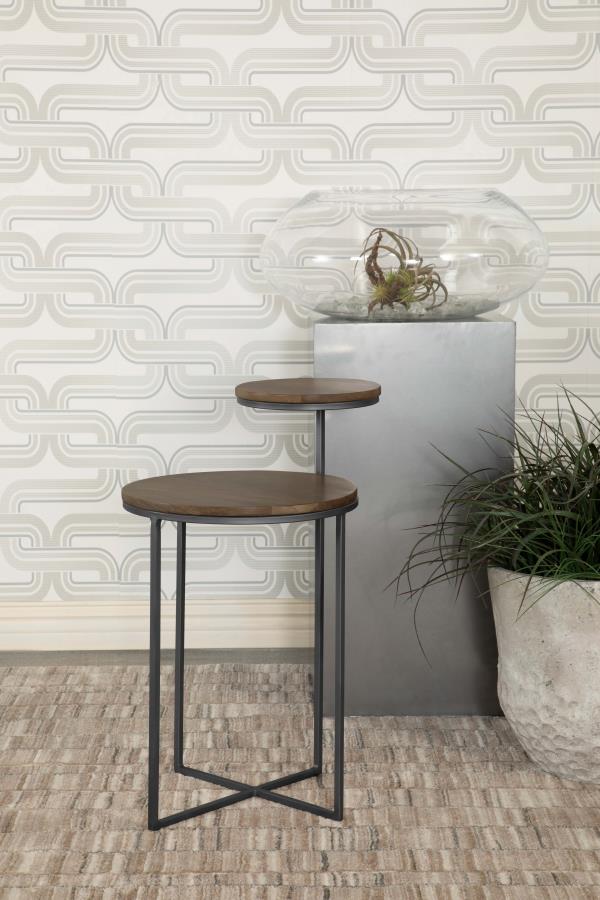 Yael Round Mango Wood Accent Side Table Natural and Gunmetal | Full | Brown | Natural | 935980