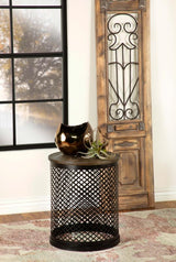 Aurora Round Drum Base Accent Side Table Natural and Black | King | Brown | Black | 935990
