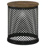 Aurora Round Drum Base Accent Side Table Natural and Black | King | Brown | Black | 935990