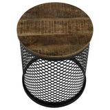 Aurora Round Drum Base Accent Side Table Natural and Black | King | Brown | Black | 935990