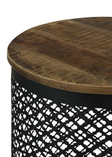 Aurora Round Drum Base Accent Side Table Natural and Black | King | Brown | Black | 935990