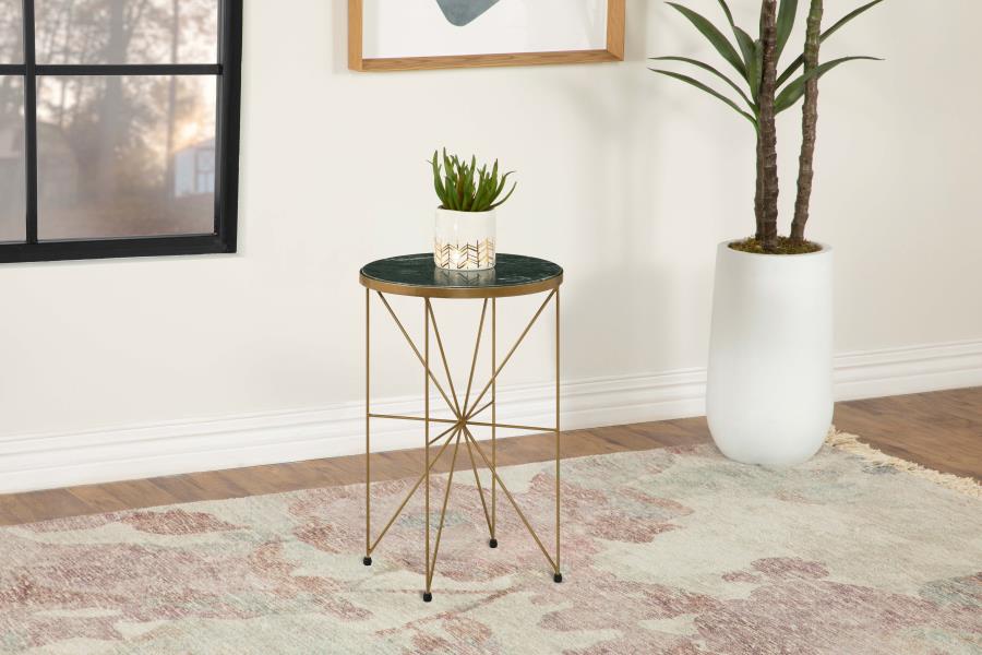 Eliska Round Green Marble Top Accent Side Table Antique Gold | King | Gold | Green Marble | 936061