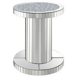 Dorielle Round Mirrored Acrylic Crystal Side Table Silver | Full | Silver | Mirror | 936125