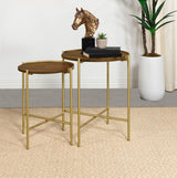 Malka 2-piece Round Wood Nesting Table Dark Brown and Gold | Brown | Gold | 936168