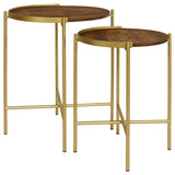 Malka 2-piece Round Wood Nesting Table Dark Brown and Gold | Brown | Gold | 936168