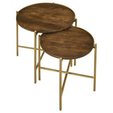 Malka 2-piece Round Wood Nesting Table Dark Brown and Gold | Brown | Gold | 936168
