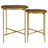 Malka 2-piece Round Wood Nesting Table Dark Brown and Gold | Brown | Gold | 936168
