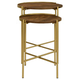 Malka 2-piece Round Wood Nesting Table Dark Brown and Gold | Brown | Gold | 936168