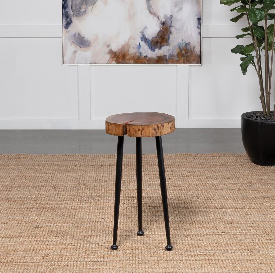 Keith Round Solid Tree Trunk Side Table Natural and Black | Full | Brown | Natural | 936181
