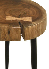 Keith Round Solid Tree Trunk Side Table Natural and Black | Full | Brown | Natural | 936181