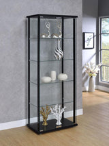 Delphinium 4-Shelf Clear Glass Curio Display Cabinet Black | Full | Black | 950170