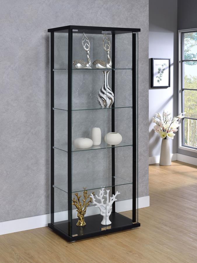 Delphinium 4-Shelf Clear Glass Curio Display Cabinet Black | Full | Black | 950170