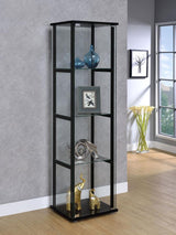 Cyclamen 4-shelf Clear Glass Curio Display Cabinet Black | Black | 950171