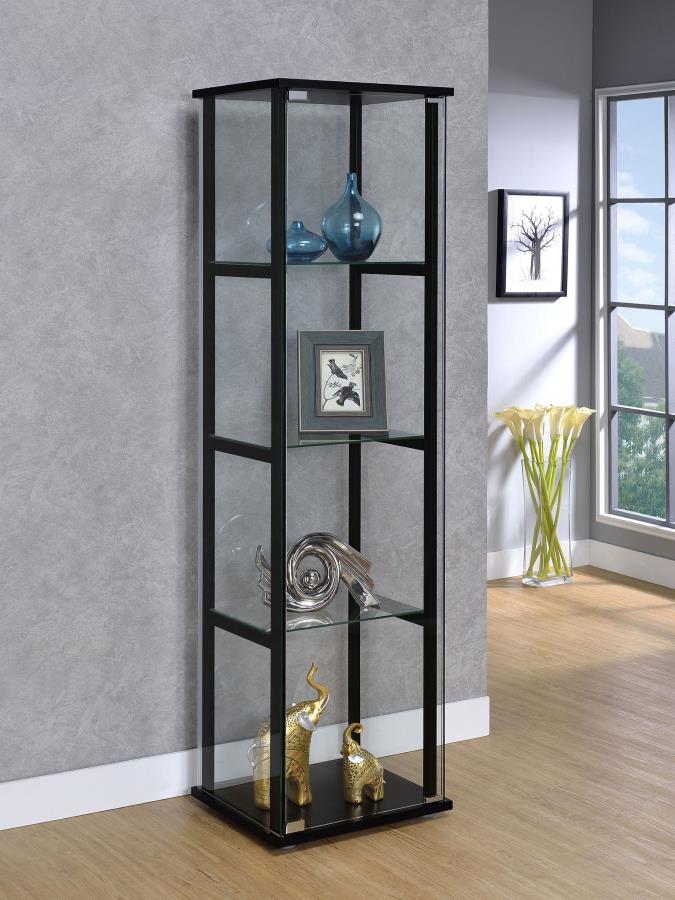Cyclamen 4-shelf Clear Glass Curio Display Cabinet Black | Black | 950171