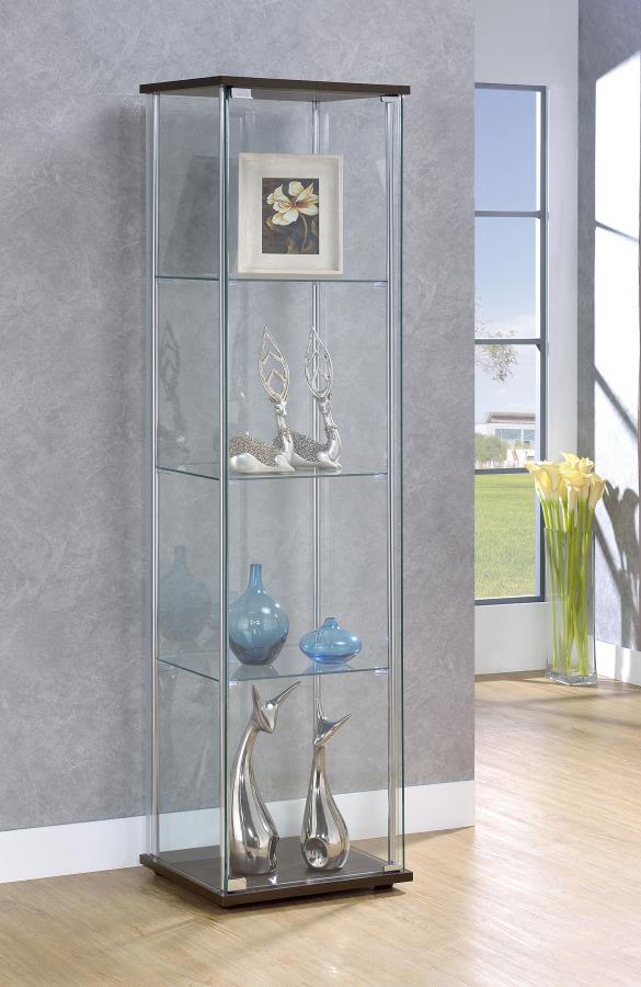 Bellatrix 3-shelf Clear Glass Curio Cabinet Cappuccino | Brown | Cappuccino | 950172