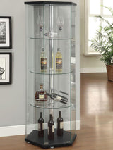 Zahavah 4-shelf Hexagonal Clear Glass Curio Cabinet Black | King | Black | 950276