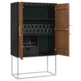 Borman 2-door Home Bar Cabinet Wine Storage Walnut and Black | Brown | Walnut | 950318
