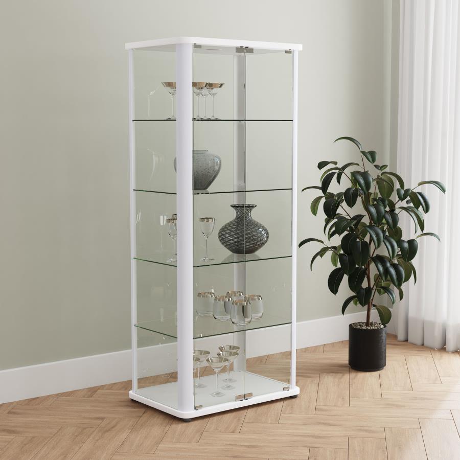 Aero 5-shelf Display Curio Cabinet with LED Lighting White | Full | White | 950399
