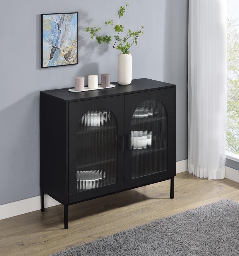 Jess 2-door Arched Fluted Glass Accent Cabinet Black | Black | 950420