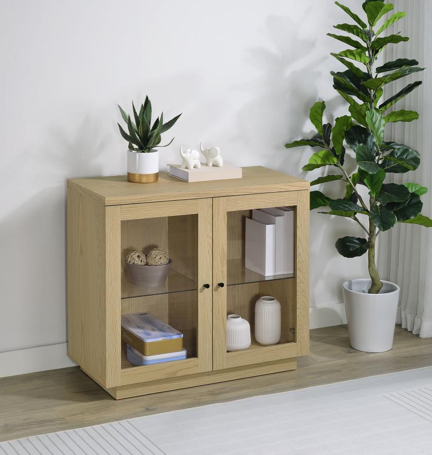 Tilbury 2-door Glass Front Accent Display Cabinet Light Oak | Full | Brown | Light Oak | 950429
