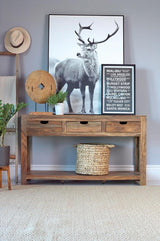 Esther 3-drawer Wood Console Table Natural Sheesham | Grey | Grey Sheesham | 952853