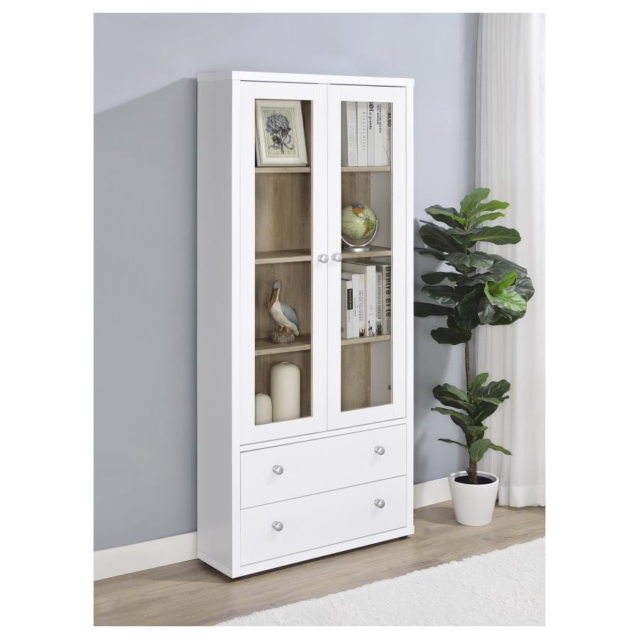 Hawthorne 4-shelf Glass Door Tall Cabinet with Drawers White | White | 953477