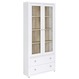 Hawthorne 4-shelf Glass Door Tall Cabinet with Drawers White | White | 953477