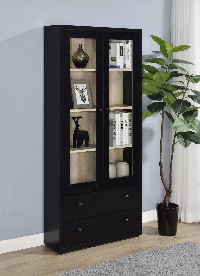 Hawthorne 4-shelf Glass Door Cabinet with Drawers Black | Black | 953478