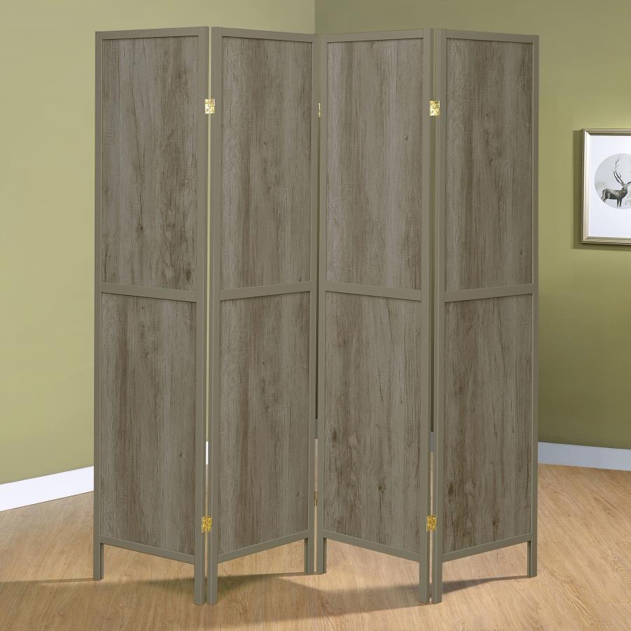 Deepika 4-Panel Room Divider Folding Screen Grey Driftwood | Full | Grey | Grey Driftwood | 961415
