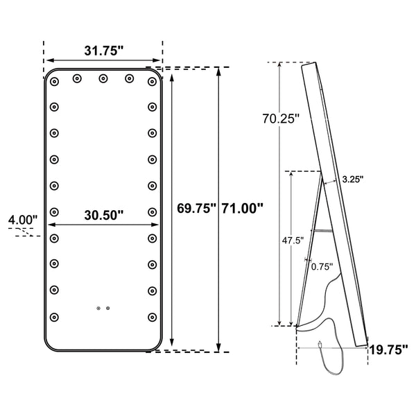 Canton 32 x 71 Inch LED Standing Mirror with Speakers Black