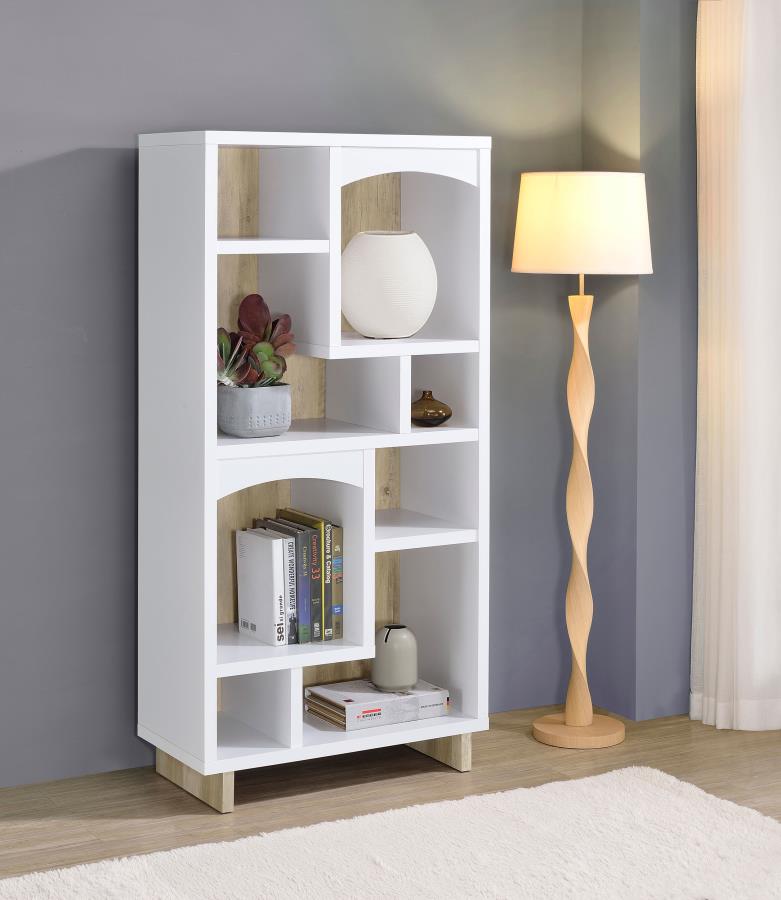 Dalton 65-inch 6-shelf Bookcase White and Distressed Pine | White | 980075