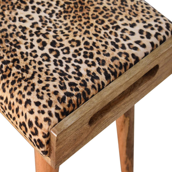 Aluna Leopard Velvet Tray Style Footstool