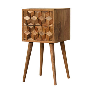 Aluna Mini Cube Carved 2 Drawer Nightstand