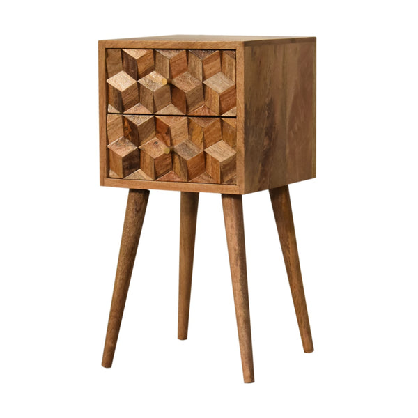 Aluna Mini Cube Carved 2 Drawer Nightstand
