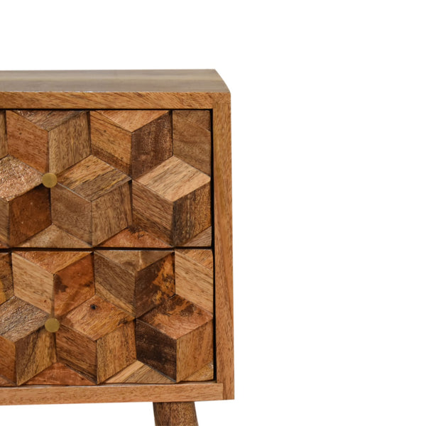Aluna Mini Cube Carved 2 Drawer Nightstand