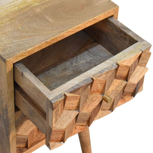 Aluna Mini Cube Carved 2 Drawer Nightstand