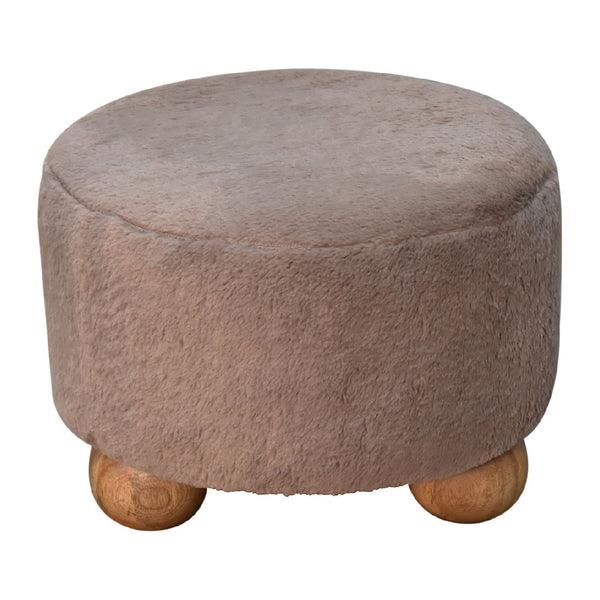 Aluna Mocha Faux Fur Round Ball Footstool