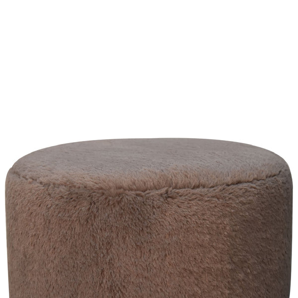 Aluna Mocha Faux Fur Round Ball Footstool